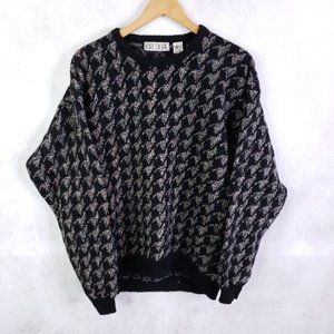 Vtg Cosi L'Uomo 100% Shetland Wool Crewneck Sweater Oversized Houndstooth Large